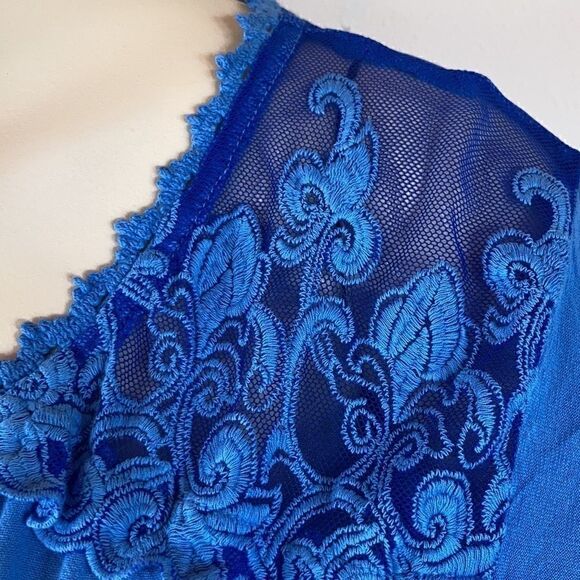 Gretty Zueger Embroidered mesh cotton elbow length sleeve Tunic Ocean Blue Med - Picture 17 of 17